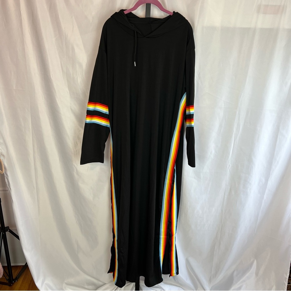 Chic Black Maxi Dress with Colorful Stripes